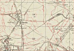 Trench map showing Ginchy and Guillemont in September 1916