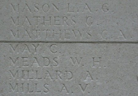 Charles May on the Tyne Cot Memorial, Ypres
