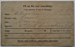 Prisoner of War postcard from Ernest Silvester