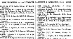 Ernest Spicer's Military Medal citation in the London Gazette