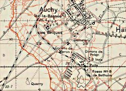 Trench map showing the Hohenzollern Redoubt and North to Auchy, December 1915