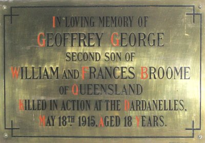 Plaque commemoraing Geoffrey Broome in St.Nicholas Church, Hurst
